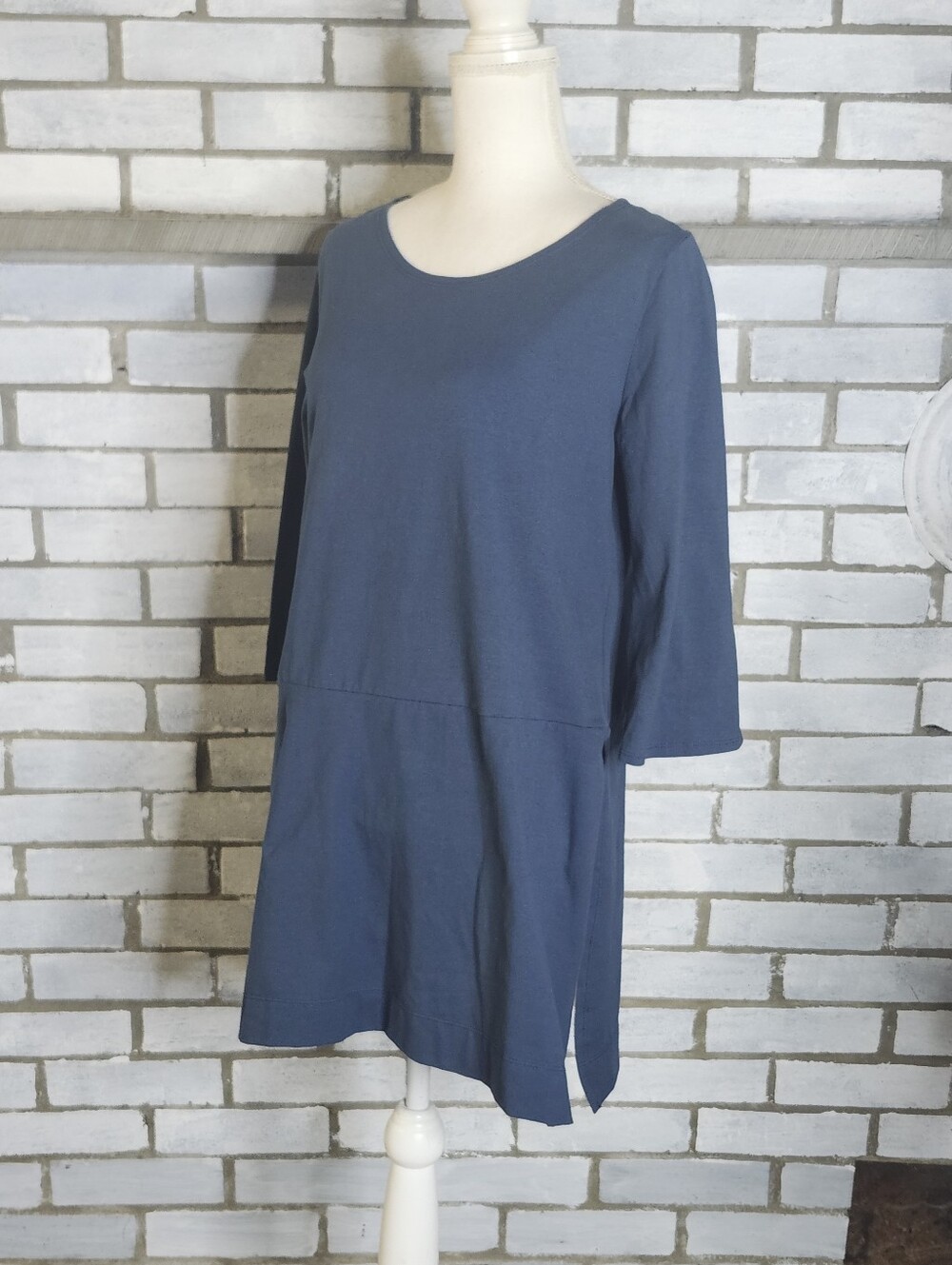 • Just Jill Women’s 3/4 Sleeve Side Slit Cotton Blend Tunic XS Blue Lagenlook